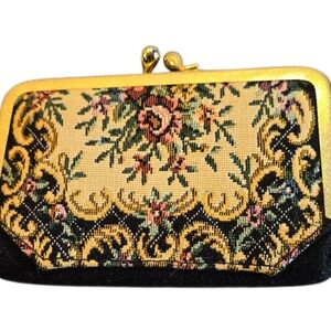 Handmade in Japan Vintage Tapestry Lipstick Case, Clutch with Built In Mirror